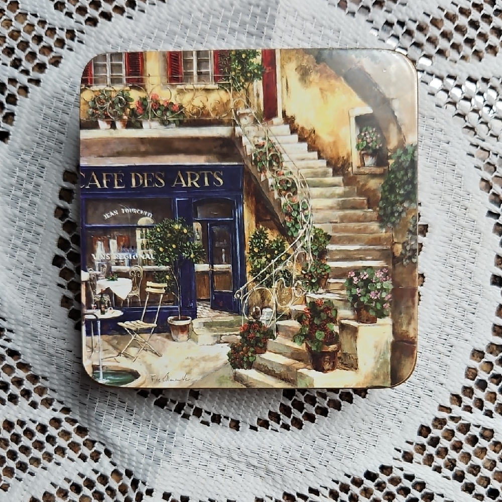 Charming Cafe Des Arts Decorative Coasters - Set Of 6